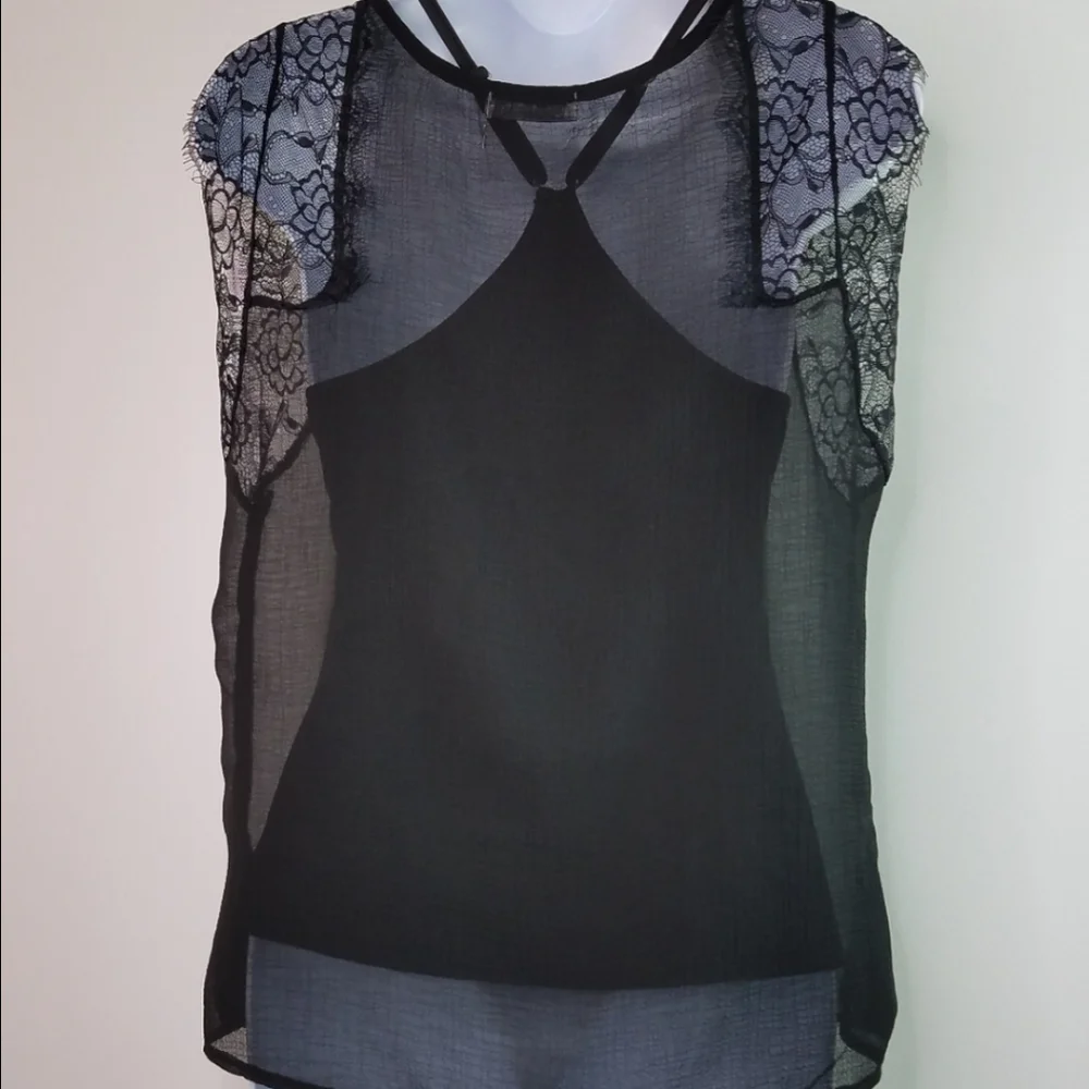 Black Lace Tank Top With Removable Racerback Camisole - Picture 11 of 16
